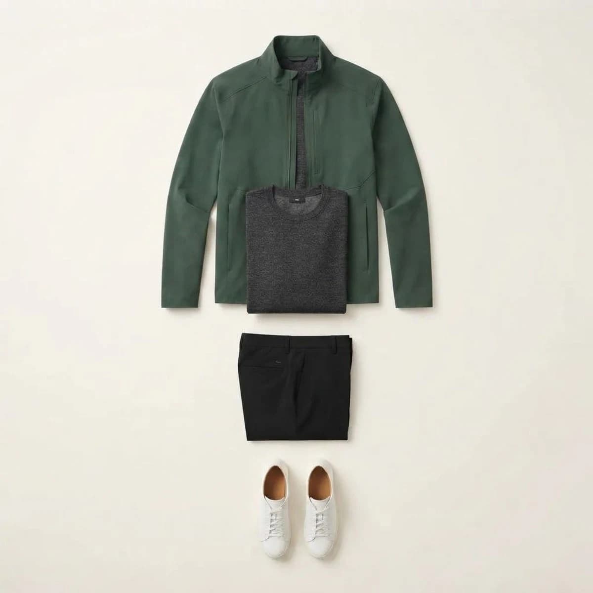 Visible garments from outfit 5 extracted into an ecommerce flatlay